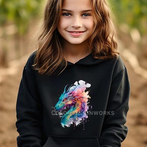 Watercolor Dragon Youth Heavy Blend Hooded Sweatshirt, Kids Dragon Shirt, Dragon Lover Gift, Unisex Kids Hooded Sweatshirt, Dragon Gift