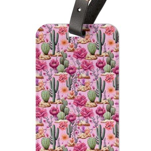 Pink Cactus Luggage Tag, Identification Tag, Travel Accessories, Baggage ID, Practical Gift, Luggage Label, Airplane Flying Tag