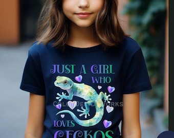 Just A Girl Who Loves Geckos Youth Tee | Watercolor Gecko, Purple Hearts