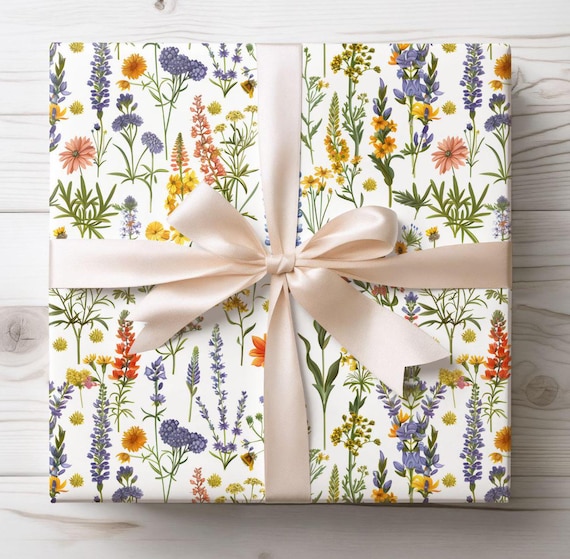 Botanical Wrapping Paper, Wildflower Gift Wrap, Bridal Gift Wrap, Floral Wrapping Paper Rolls - Gift Packaging Supplies, Birthday Gift Wrap