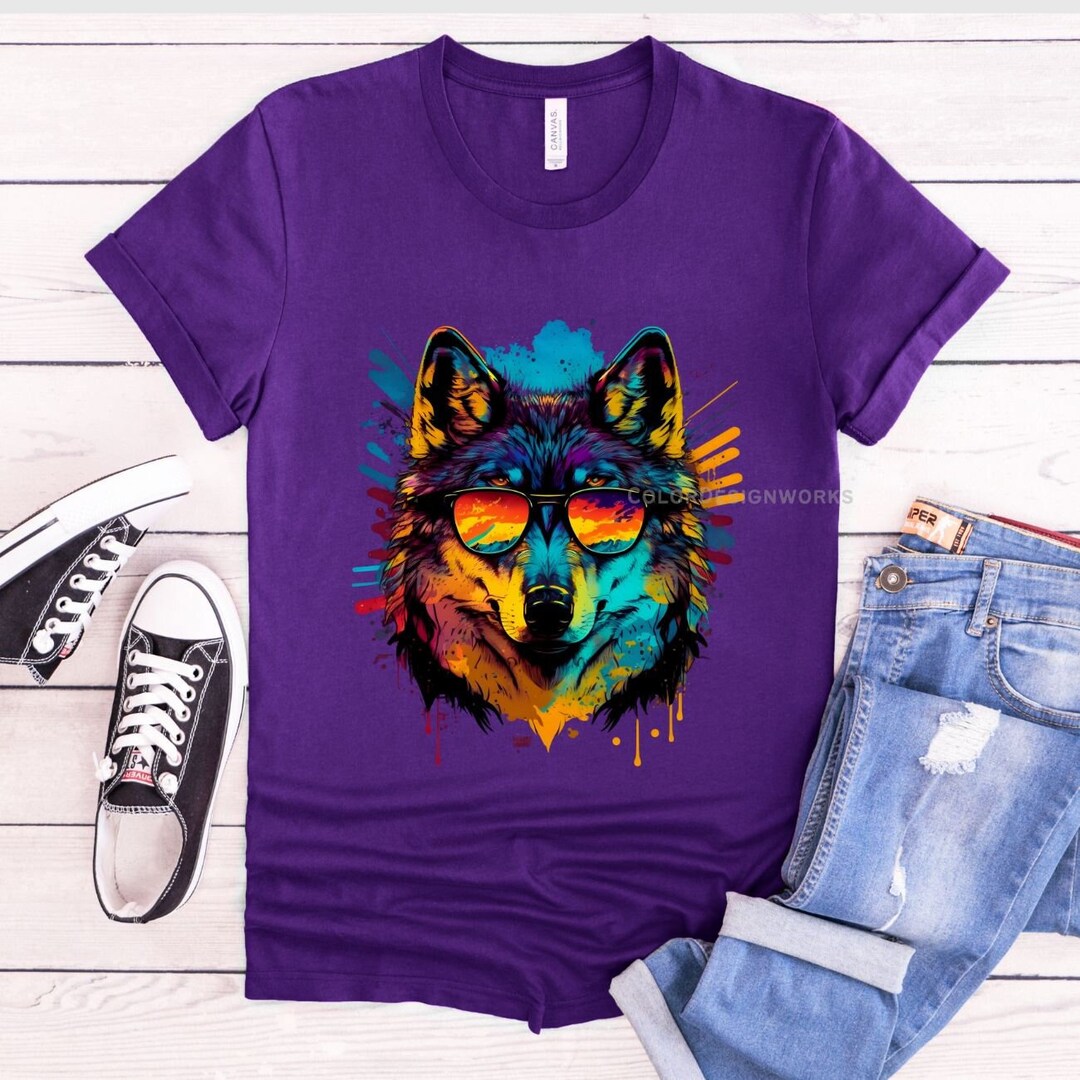 Hand Painted Wolf Artwork White Shirt