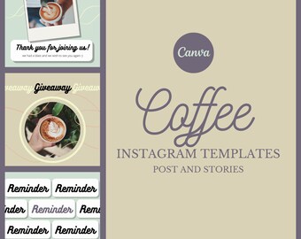 24 Koffie Instagram-sjabloon, Canva-sjabloon, direct downloaden, bewerkbaar