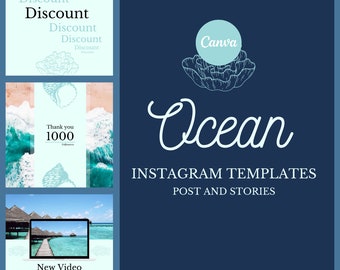 24 Ocean Blue Instagram-sjabloon, Canva-sjabloon, direct downloaden, bewerkbaar