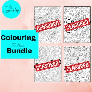 Könnte beinhalten: Ein Satz von vier Malvorlagen mit komplizierten Designs. Die Designs beinhalten ein Mandala, ein Blumenmuster und zwei abstrakte Muster. Die Seiten sind schwarzweiß und bereit zum Ausmalen.