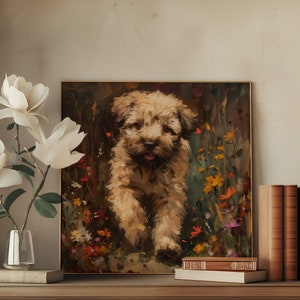 Soft-Coated Wheaten Terrier Art Print, Whimsical Animal Print, Wheaten Terrier Puppy Nursery Wall Decor, Dog Lover Gift, Faux Oil Painting