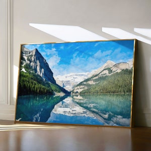 Lake Louise Painting, Canada Travel Print, Banff National Park Watercolor Landscape, Moraine Lake Art, Mount Norquay Poster