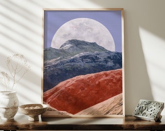 Scottish Highlands Art Print, Buachaille Etive Mor Full Moon Poster, Highland Watercolor Landscape Art, Stob Dearg Mountain Wall Decor