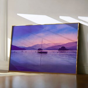 Lake District Painting, England National Park Travel Print, Coniston Water Poster, Cumbria Wall Art, Pink Watercolor Landscape