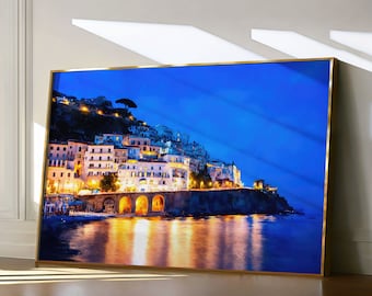 Amalfi Print, Italy Travel Painting, Amalfi Coast Wall Art, Italian Coast Watercolor Landscape, Colorful Summer Art, Seaside Town Print