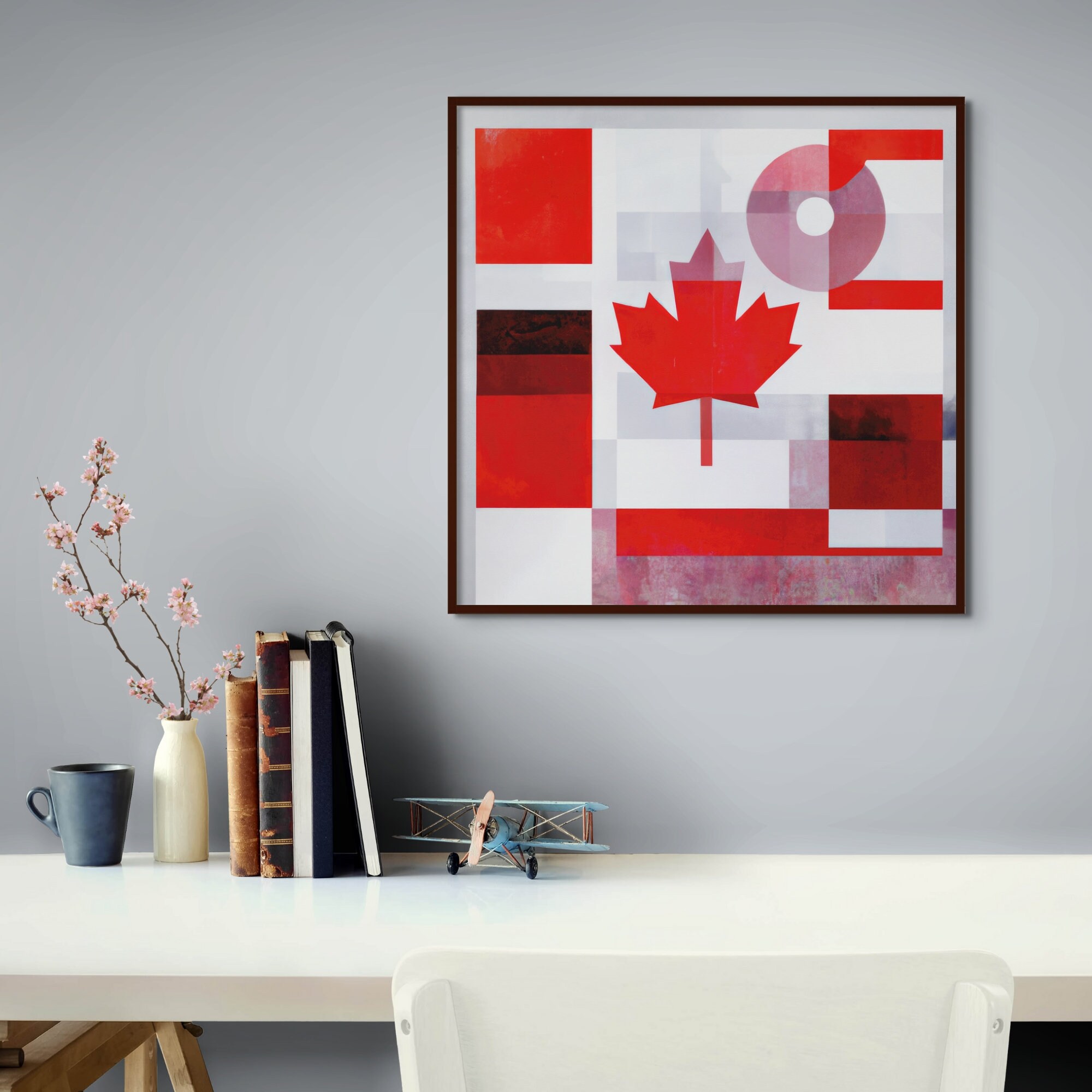 Abstract Wall Art, Canada Flag Inspired Art Print, Vintage Geometric ...