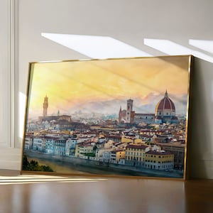 Florence Painting, Italy Travel Art Print, Tuscany Wall Art, Florence Skyline, Duomo Cathedral, Colorful Watercolor Landscape