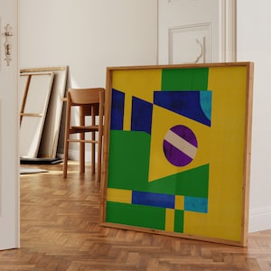 Abstract Wall Art, Brazil Flag Inspired Art Print, Vintage Geometric Shapes Poster, Travel Memory Wall Decor