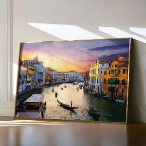 Venice Painting, Italy Travel Print, Venice Gondola Wall Art, Grand Canal Honeymoon, Watercolor Landscape, Bright Colorful Wall Decor