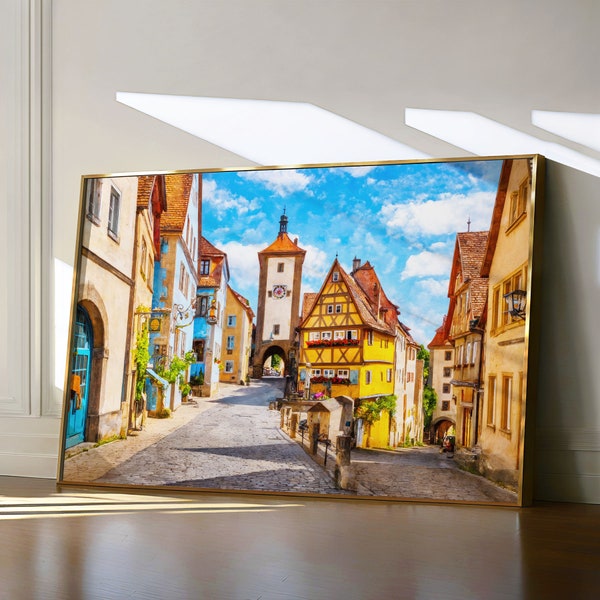 Rothenburg Ob der Tauber Painting, Germany Travel Print, European Village Wall Art, Medieval Architecture Art, Colorful Bavaria Watercolor