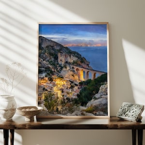 Marseille Portrait Painting, France Travel Print, La Calanque de la Vesse Wall Art, French Riviera Colorful Watercolor, Coastline Poster