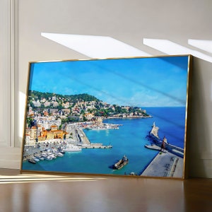 Schöne Frankreich Malerei, Frankreich Mittelmeer Wand Kunst, Côte d&#39;Azur, Côte d&#39;Azur, Bunte Aquarell Landschaft