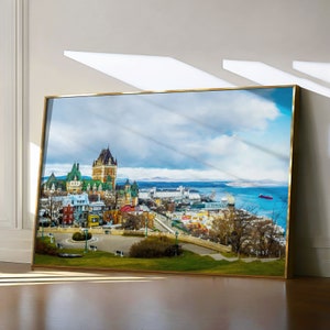 Quebec City Painting, Canada Travel Print, Quebec Fairmont Watercolor Landscape, Château Frontenac Wall Art, Saint Lawrence River