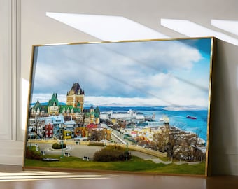 Quebec City Painting, Canada Travel Print, Quebec Fairmont Watercolor Landscape, Château Frontenac Wall Art, Saint Lawrence River