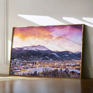 Breckenridge-schilderij, Colorado-reisafdruk, aquarellandschap skiresort, kleurrijke skikunst aan de muur, postercadeau voor skiër