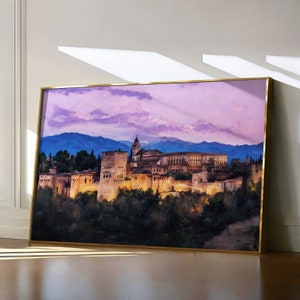 Granada Spain Painting, Alhambra Palace Art, Andalusia Travel Print, Landscape Watercolor, Colorful Islamic Architecture Wall Art