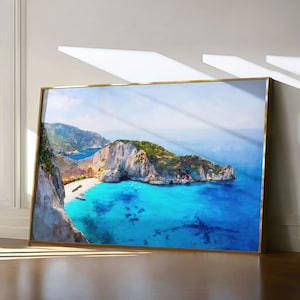 Zakynthos Painting, Greece Travel Print, Colorful Navagio Beach Poster, Zante Island Watercolor Landscape, Ionian Sea Wall Art