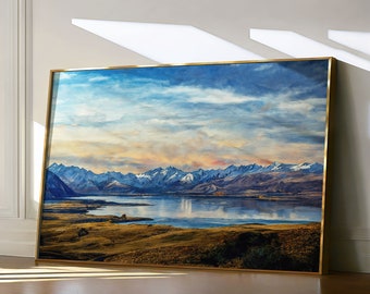Lake Tekapo Art Print, New Zealand Travel Print, Majestic New Zealand Mountains Wall Art, Peaceful Watercolor Landscape Painting