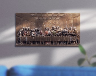 14.2 Inch The Last Supper Wall Board, Bronze and Colored Hand-Painted, Wall Decorative Plaque