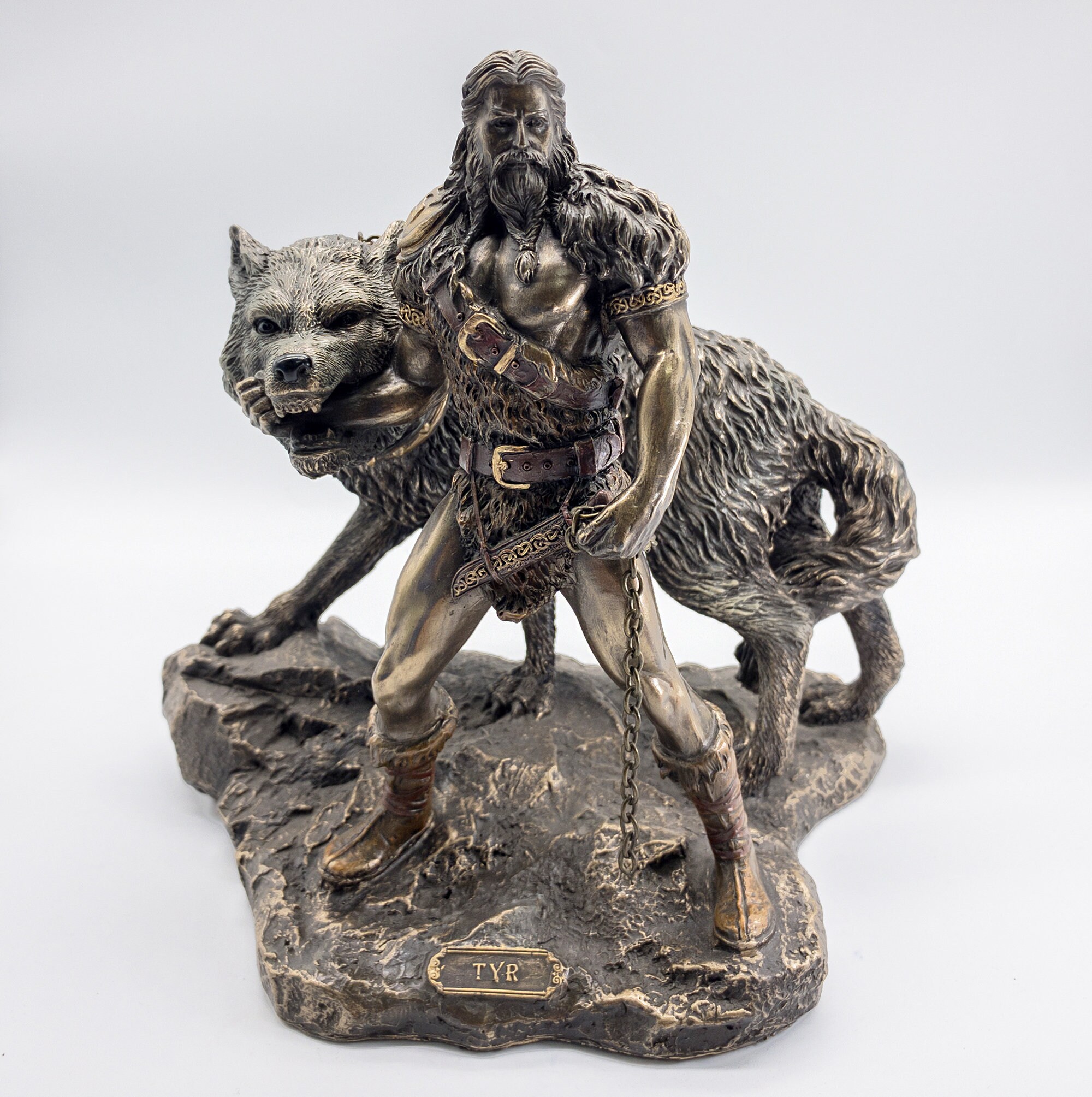 God of War Tyr Figurine With Fenrir Bronze Hand-painted 