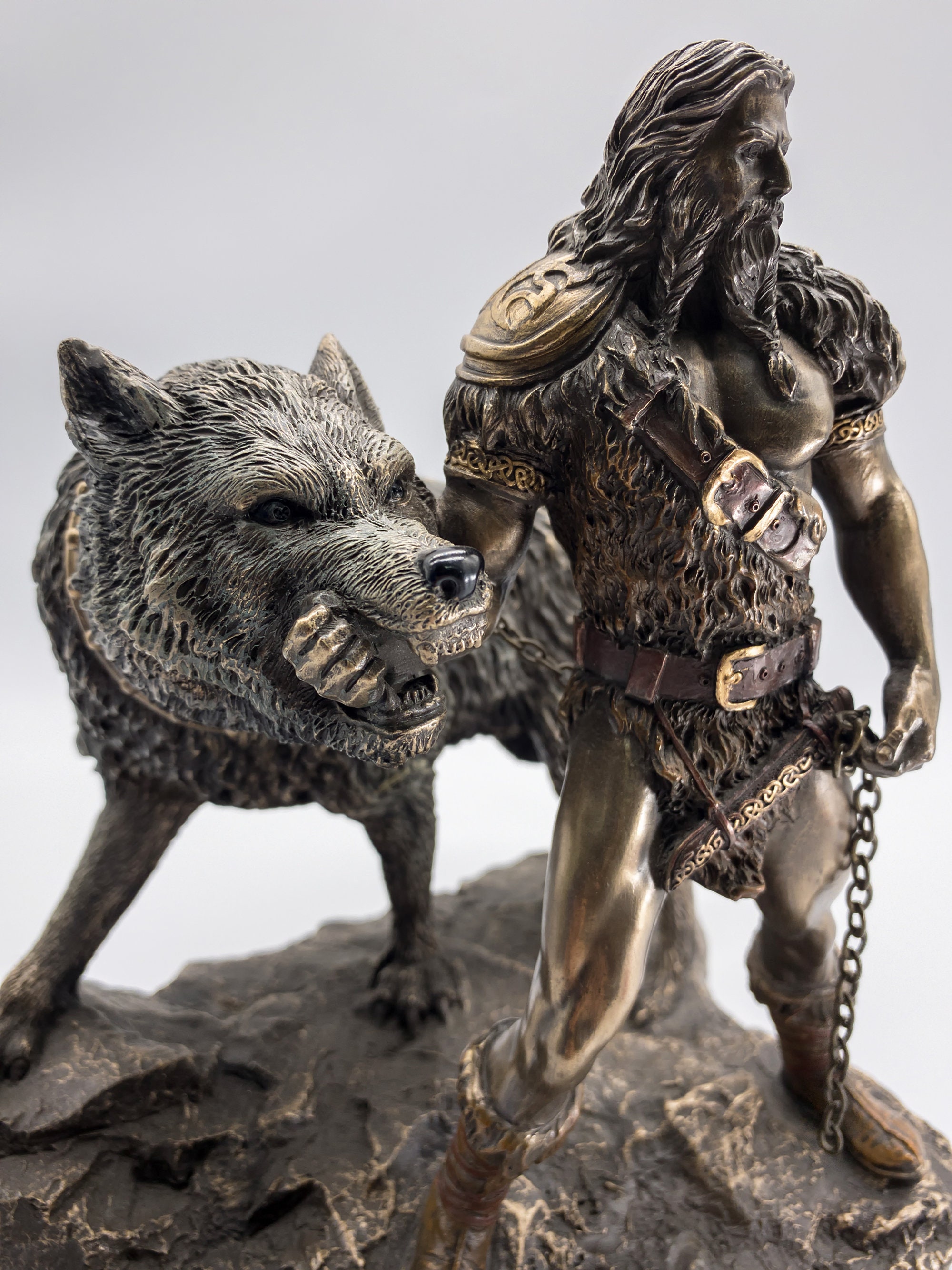 God of War Tyr Figurine With Fenrir Bronze Hand-painted 