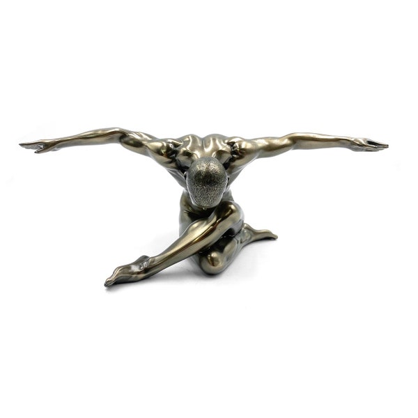 18 Inch Nude Male Body Figurine, Bronze Hand-Painted, Decorative Sculpture