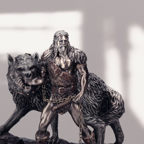 God of War Tyr Figurine With Fenrir Bronze Hand-painted 