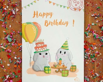 Cartão de aniversário com coelhinho