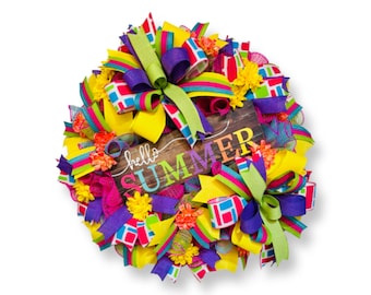 Hello Summer Wreath - Bright and Colorful Summer Door Decor
