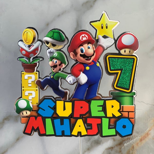 Décoration pour gâteau personnalisée Mario 2 avec mini décoration aléatoire gratuite
