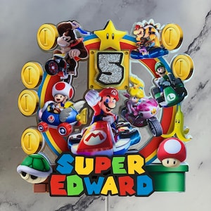 マリオ 3 アニメ ケーキ トッパー (無料のランダム ミニ トッパー付き)