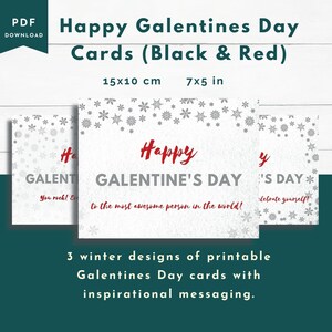 Tarjeta de día Galentines imprimible / Happy Galentines / Tarjeta del mejor amigo / Tarjetas inspiradoras / Tema de invierno / Negro y rojo / 7x5 en 15x10 cm / Plegado
