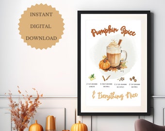 pumpkin wall art printable, wall art living room, wall art kitchen printable, autumn home decor, autumn prints, fall decor for home