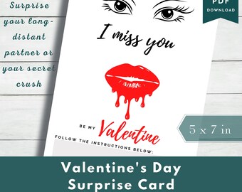 Be My Valentine Printable Card| Long Distance Relationship| Secret Admirer| Miss you Valentines Print| Gift for Him| Fillable PDF| 5 x 7 in