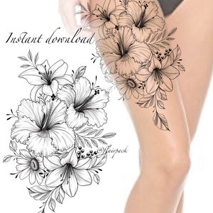 hibiscus flower tattoo outline