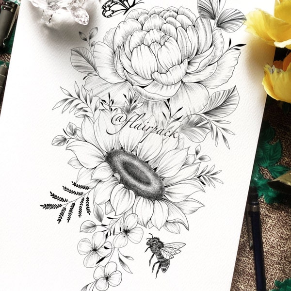 Sunflower Butterfly Tattoo Etsy