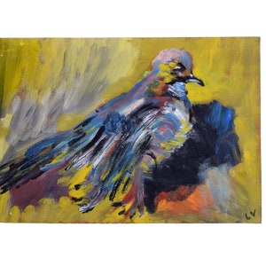 Vintage Oil Painting Bird Original Art Signed Line Dated 1986