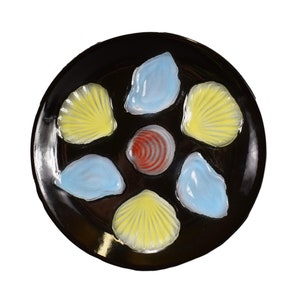 Vintage Blue Yellow Black Oyster Plate Ceramic 1950&#39;s