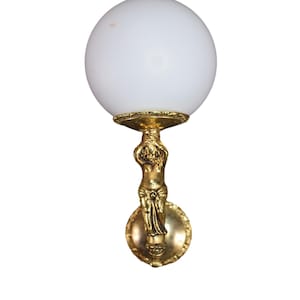 Vintage Brass Wall Sconce Lighting Caryatid White Ball Lamp Shade