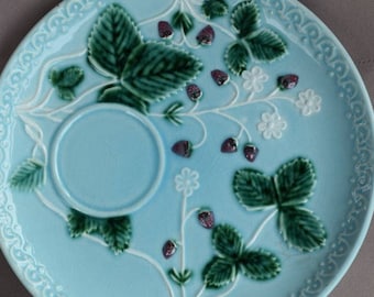 Vintage Blue Turquoise  Majolica Strawberry Plate Paris au Bain Marie