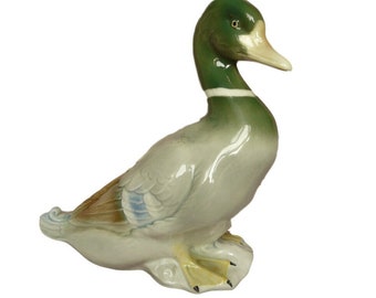 Figurine de canard en porcelaine allemande vintage de 8 pouces, statue de canard colvert Thuringe, cadeau pour elle