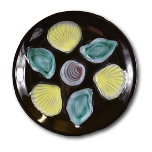 Green Yellow Black Oyster Plate Vintage 1950&#39;s Ceramic