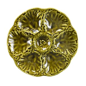 Seafood Serving Green Oyster Plate by Gien Vintage Green Majolica