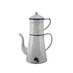French Vintage Mottled Blue Enamel Coffee Pot, Superb 1930&#39;s Enamelware Jug, Kitchenalia, Shabby Chic Enamel Pot