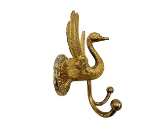 Vintage SWAN Brass Wall Double Hooks Bathroom Towel Hanger Rack, French Empire Style Decor