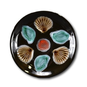 1950&#39;s Green Red Black Oyster Plate Ceramic Vintage